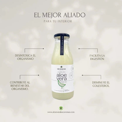 Zumo de Aloe Vera Ecológico PREMIUM con pulpa Artesanal 500ml - Aloe Vera Las Coronas