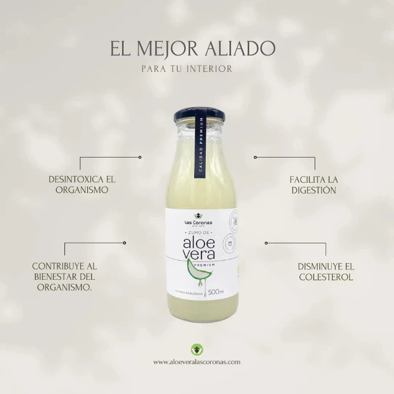 Zumo de Aloe Vera Ecológico PREMIUM con pulpa Artesanal 500ml